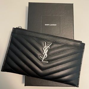YSL MONOGRAM POUCH IN GRAIN DE POUDRE EMBOSSED